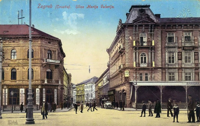 Trg bana Jelačića 1909. godine, južna strana s ulicom Marije Valerije (danas Praška)